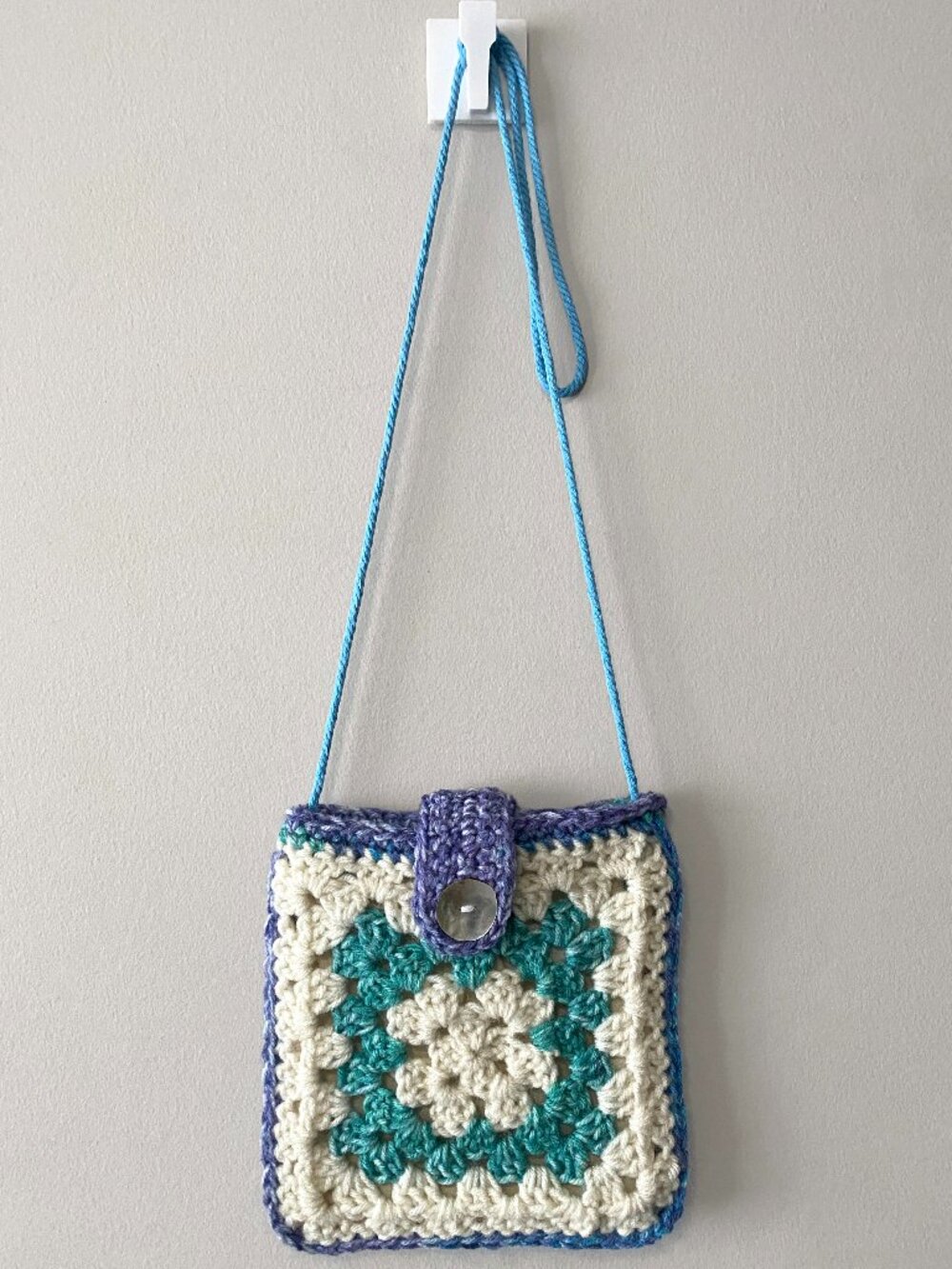 Handmade Crochet White Purple Blue Teal Acrylic Cotton Crossbody Bag